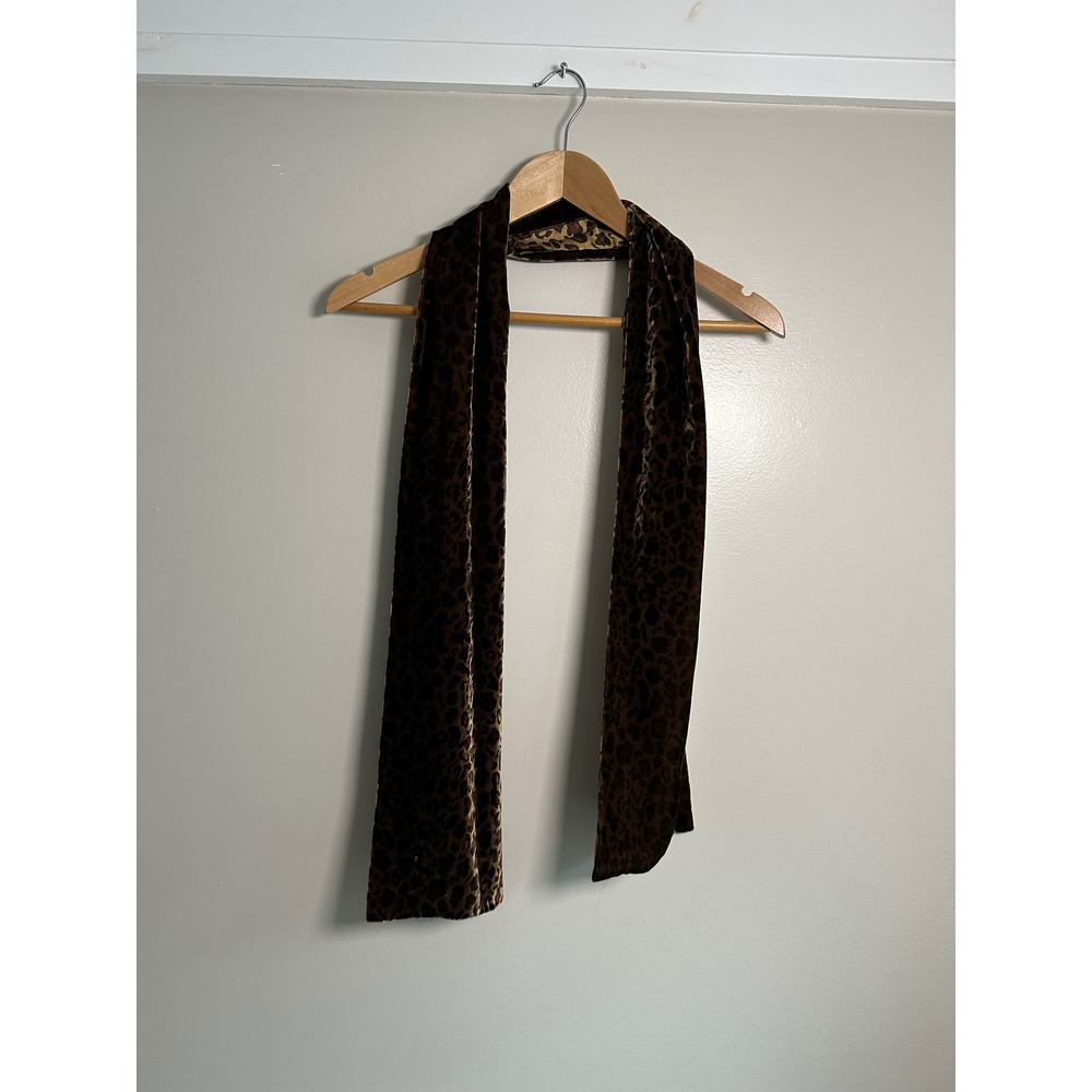 Talbots Scarf Women OS Brown EUC Silk Velvet Leopard Print Skinny Scarf Luxe